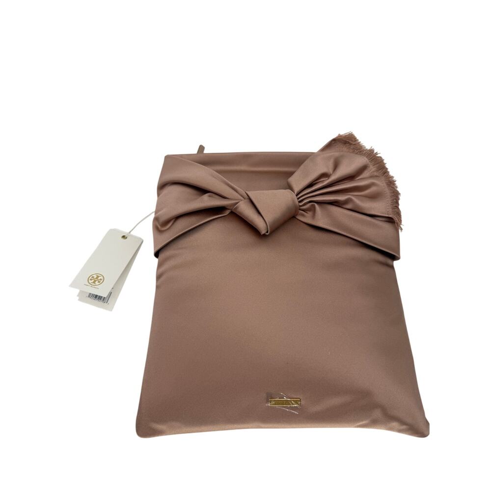 Tory Burch Eleanor Satin Knotted Bow Clutch Shell Pink Women's Evening Bag OS